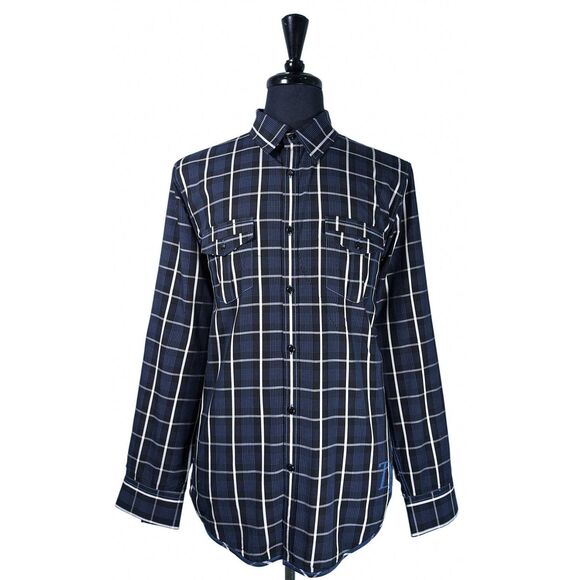 7 Diamonds Mens XL Plaid Shirt Black Blue White Cotton Button Up Long Sleeve - Picture 1 of 9